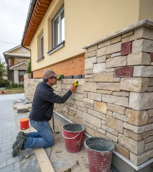 pose de parement sur une maison